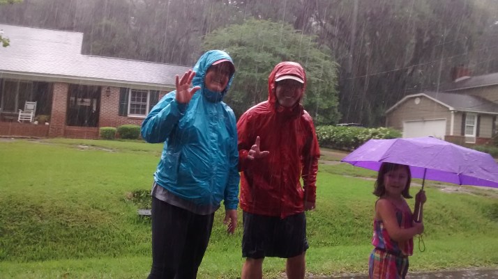 Nana, Pop Pop and Jillian in the rain